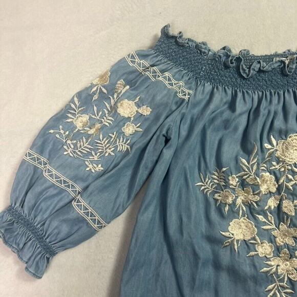 Zara Blue Mini Dress with White Floral Embroidery - Picture 8 of 11